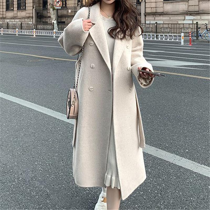 Tooxika New Autumn And Winter Commuter Solid Color Wool Coat For Women Mid-length Lace-up Wool Coat