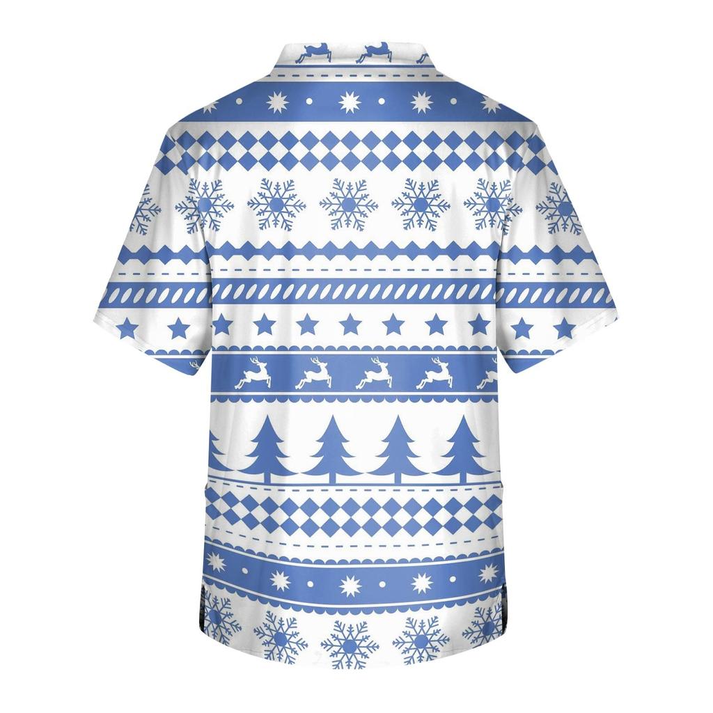 Heren Korte Mouw V-Hals Kerstprint Borstzak Zorgtop