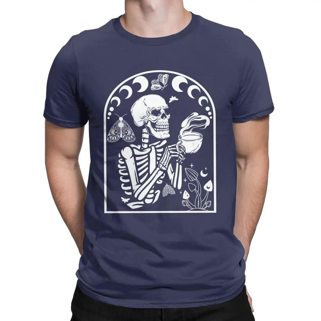 Skeleton Coffee Halloween Gift T Shirt Men's Pure Cotton Vintage T-Shirt O Neck Spooky Tee Shirt Short Sleeve Clothing Unique