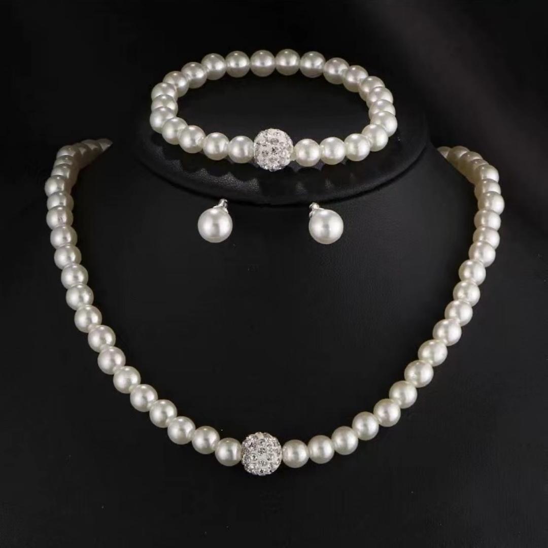 Faux Pearl Jewelry Set Sparkling Women S Wedding Jewelry Zircon Inlaid Necklace Luxury Bracelet Earrings Set For Wedding Daily