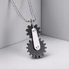 Punk Double Gear Pendant Necklace for Men, Stainless Steel Silver Plated Chain Charm Mechanical Jewelry Gift
