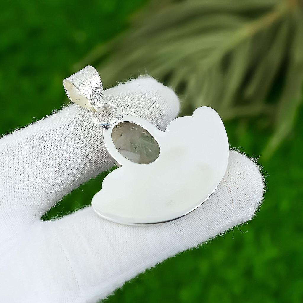 925 Sterling Silver Oval Golden Rutile Stone Birthday Engagement Mother Pendant