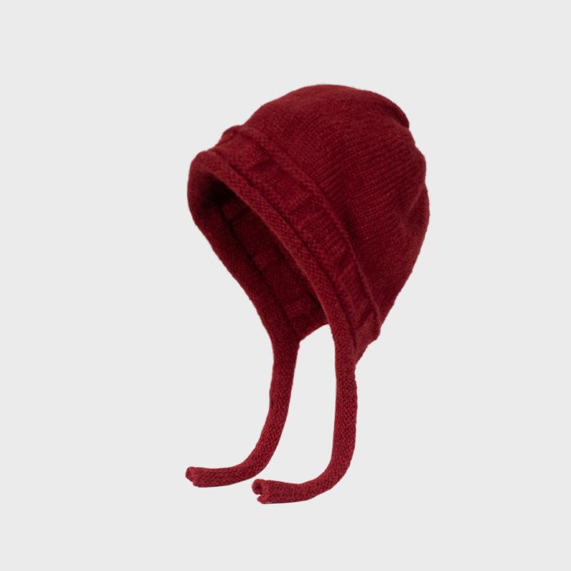 West Sichuan travel blue straps knitted headgear women's autumn and winter travel plush wool hat showing face small hat
