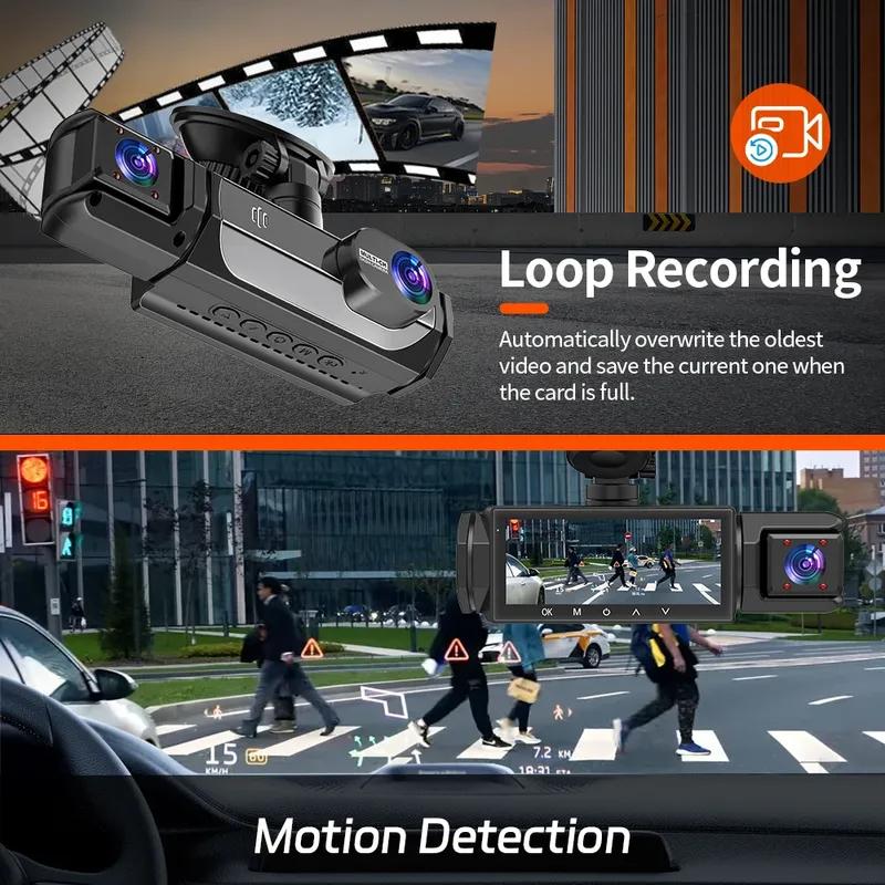 3.16" Triple Lens Dash Cam for Taxi & Commercial Vehicles - 3-Way Front/Interior/Rear Loop Recording