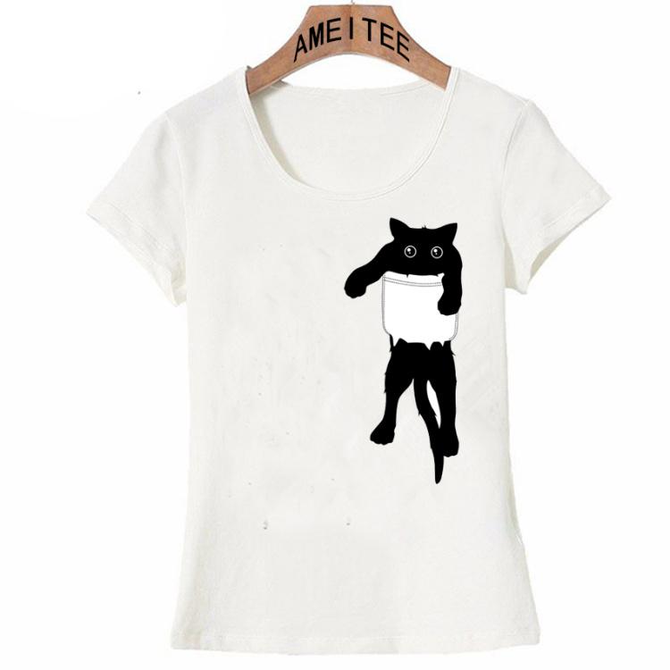 Sommer Hang Loose Schwarze Katze Tasche Kunst Damen T-Shirt Nachgeahmtes Katzen Design T