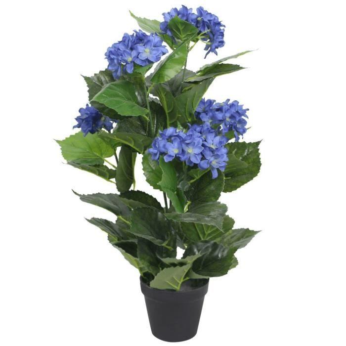 VidaXL Plante hortensia artificielle avec pot 60 cm Bleu