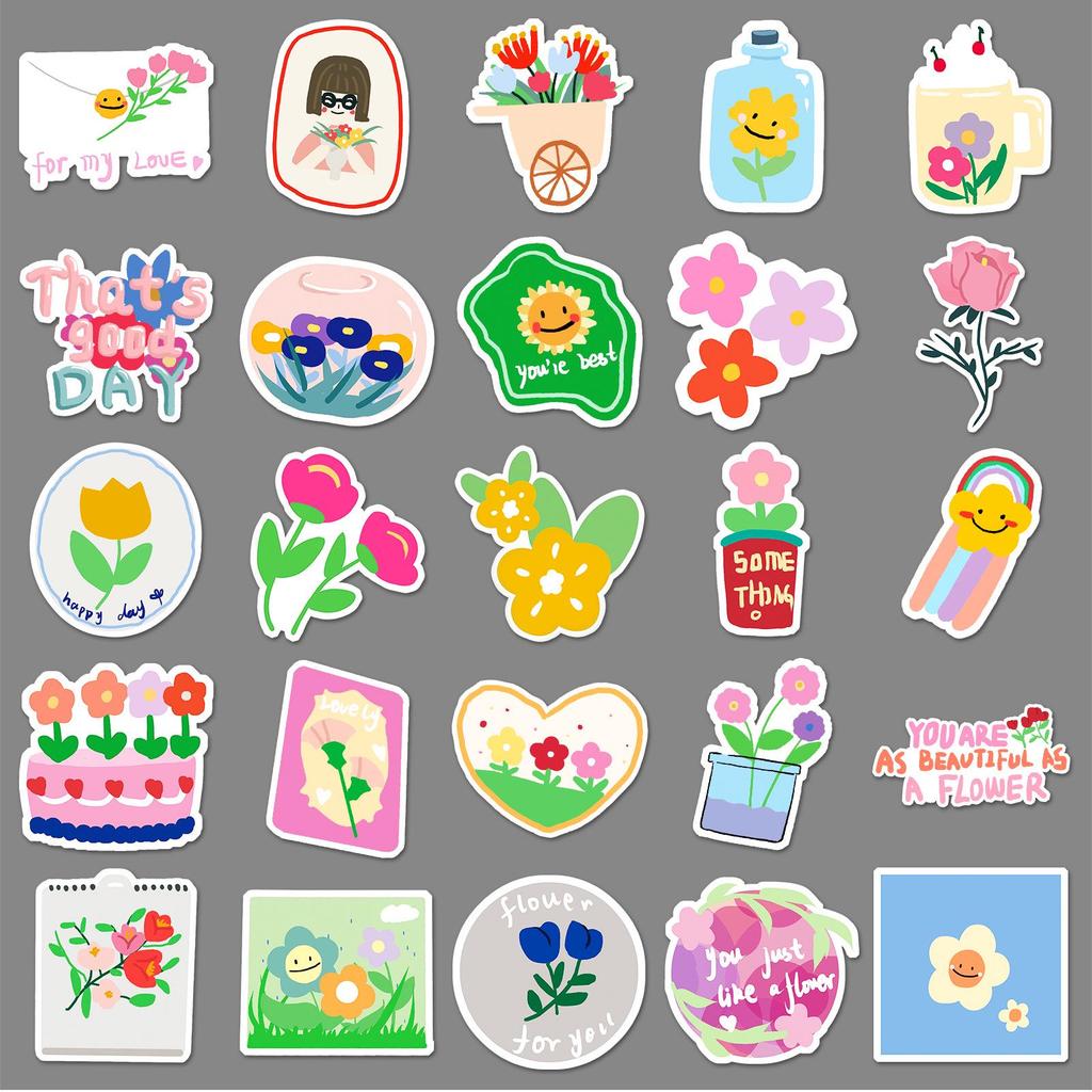 50 Sheets of Cute Cartoon Flower and Plant Stickers for DIY Laptop Notebook Planner