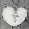 Alternative Culture Symbol Keychain Plush Heart Studs Crucifix Fashion Keyring Accessory for Music Event