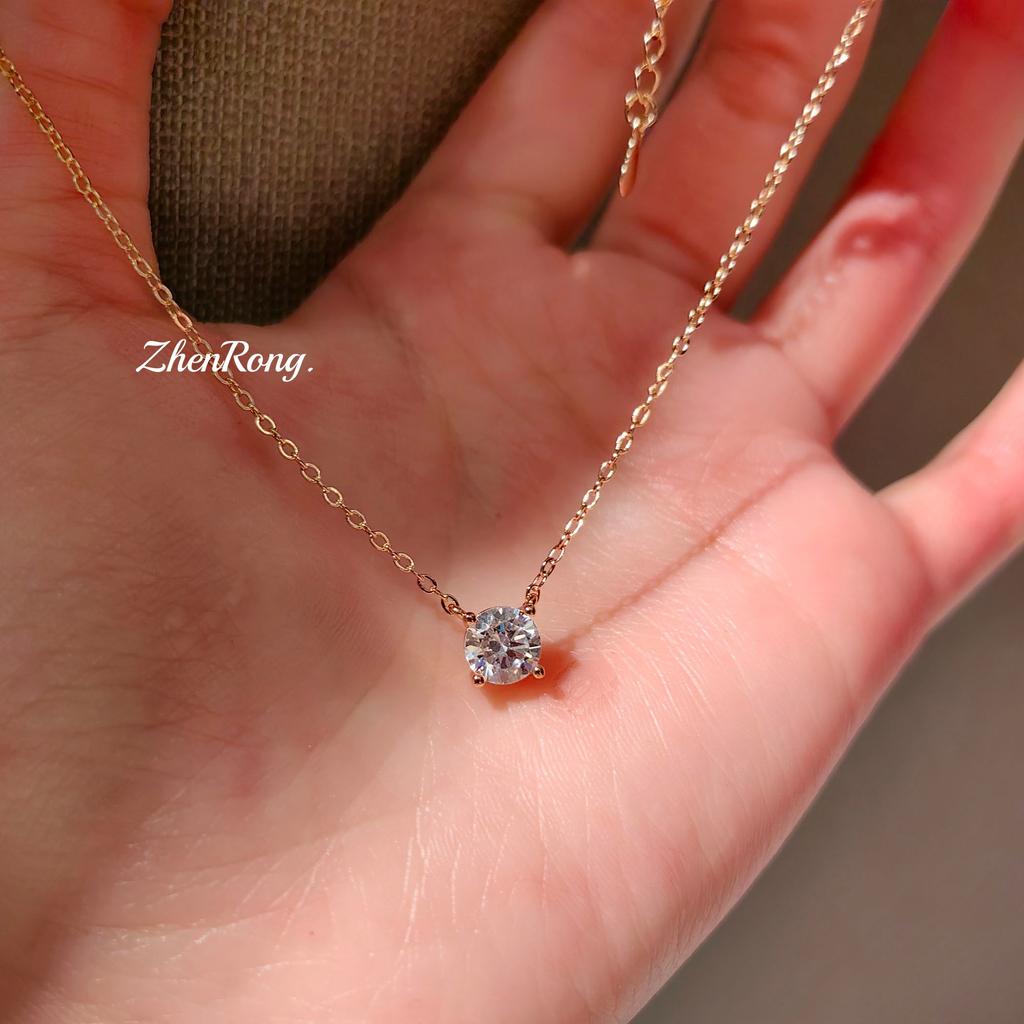 Zhao Ruth Same Champagne Gold Booger Diamond Necklace 2 Carats Four-Claw Mini Single Diamond Zircon Pendant Collarbone Chain Women