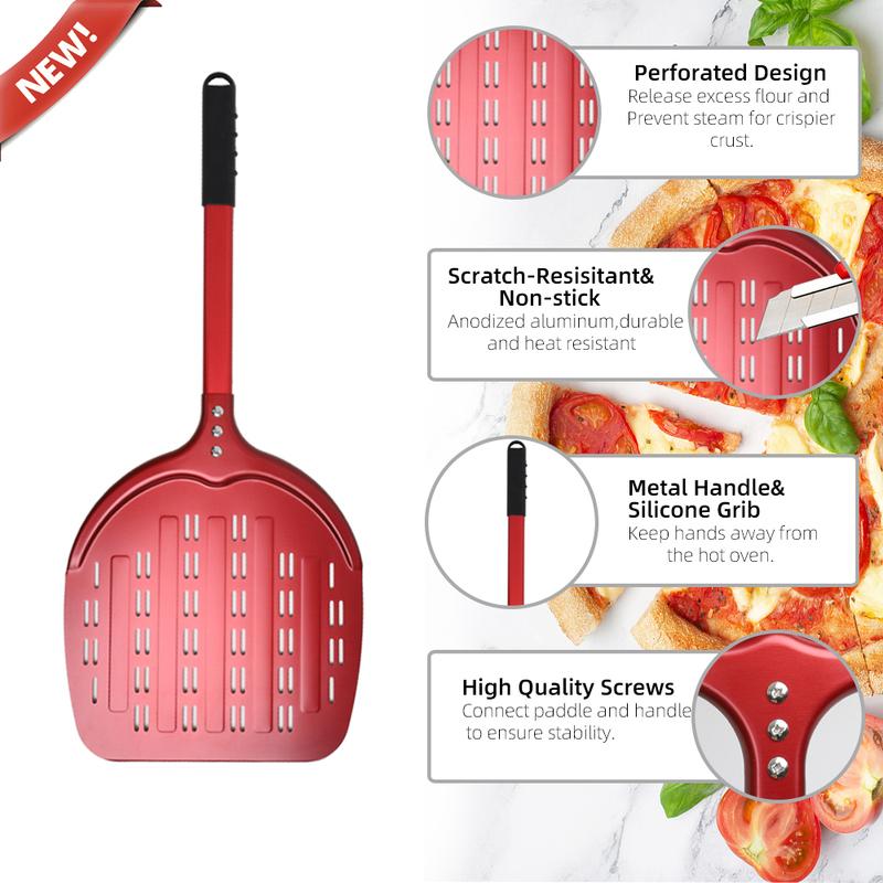 12 13 14Inch Pizza Peel Long Handle Turning Aluminum Pizza Turner Nonstick Baking Tool Perforated Paddle Kitchen Accessory