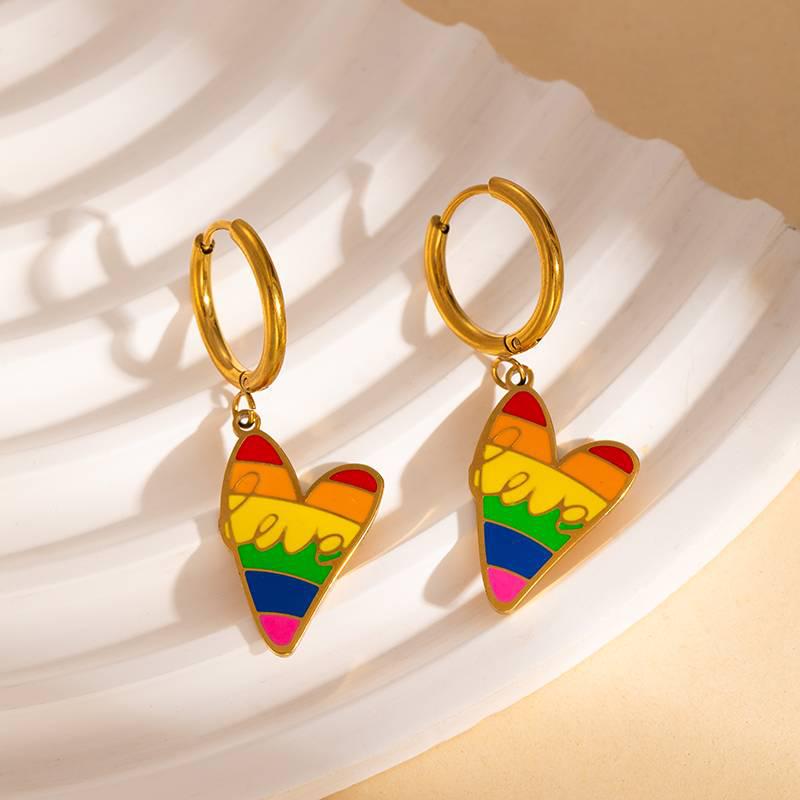 Stainless Steel Colorful Oil Drop Sweetheart Dangle Earrings for Women - Versatile Everyday Accessories