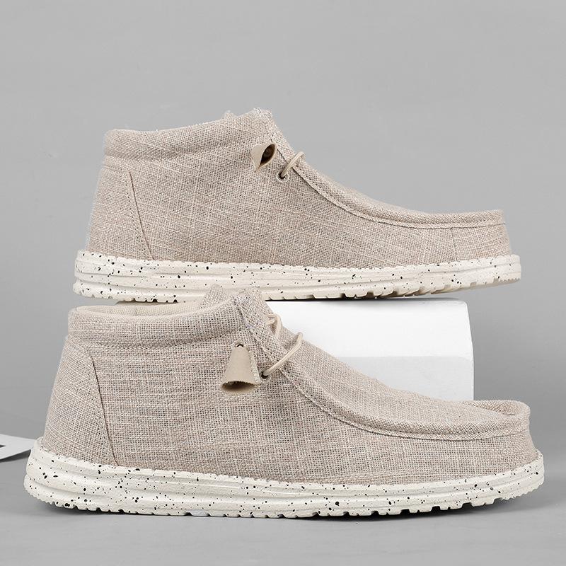 Unisex Linen Fabric Chelsea Boots Slip-On Elastic Ankle Boots Comfortable Breathable Loafers Casual Walking Shoes for Men Women