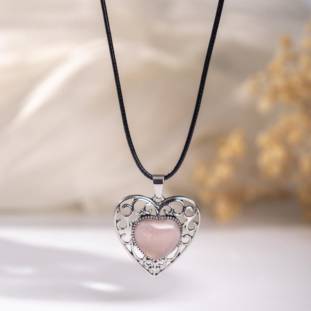 Natural crystal pendant, pink crystal, Dongling, hollowed out heart-shaped necklace, jewelry,Christmas gift, Stocking stuffers, Valentine's Day gift