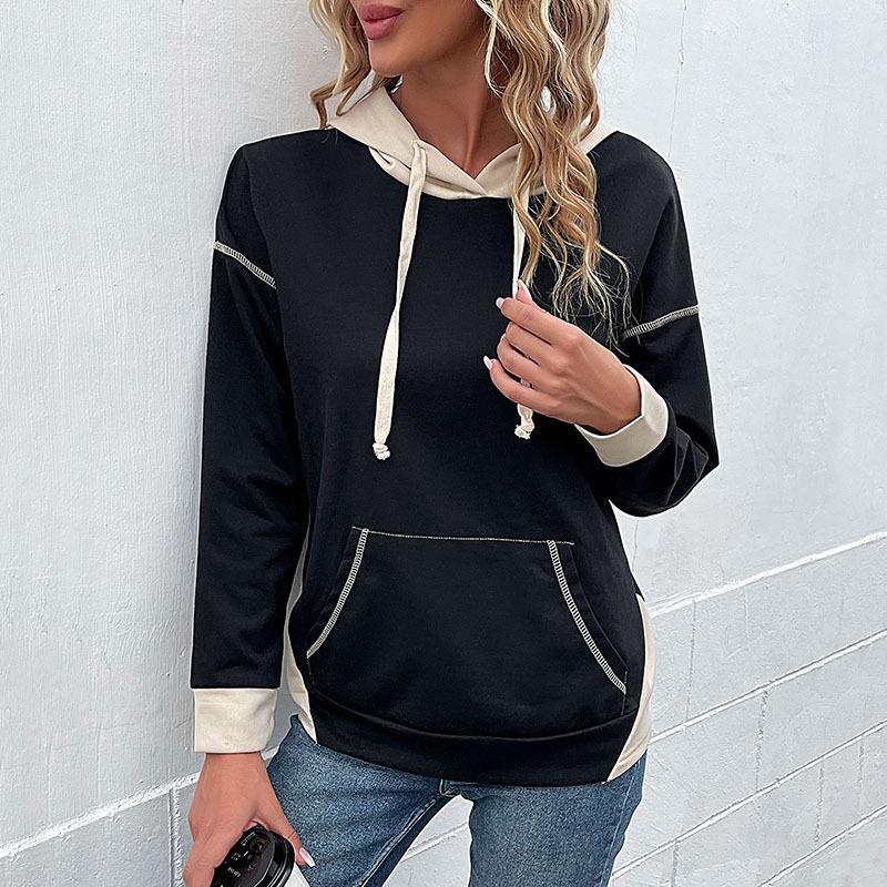 Autumn 2026 Women's Color Block Hooded Pullover with Pockets