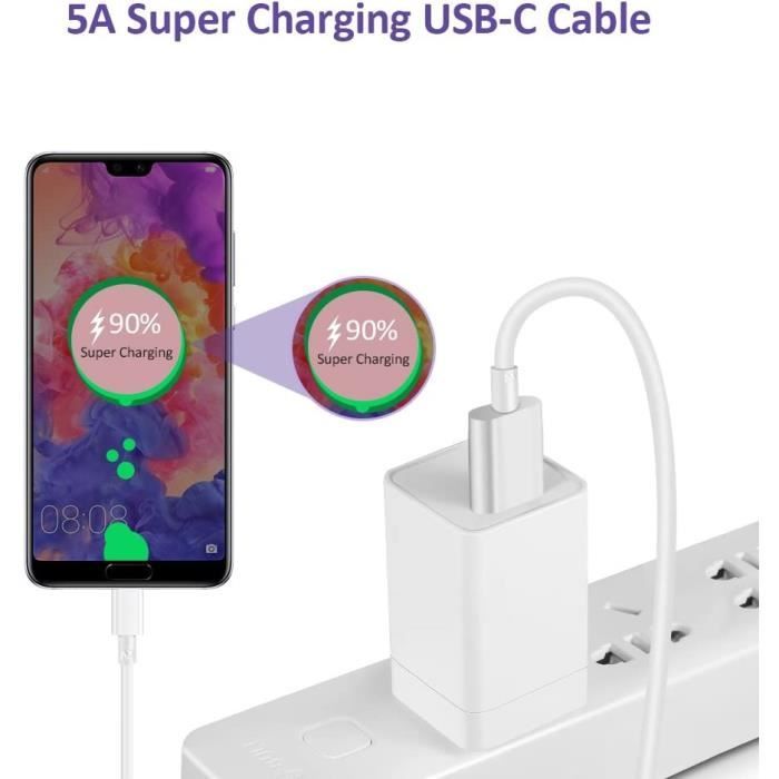 Câble Chargeur USB-C - SUFOWVNO - 2 Metres - Compatible Samsung Galaxy - Blanc - Charge et Transfert de Données