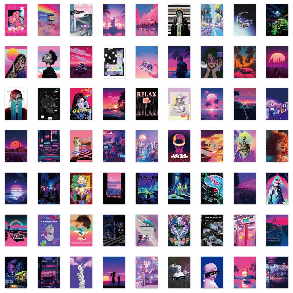 60 Steam Wave Psychedelic Style Graffiti Stickers Decorative Scooter Computer Guitar Hand Note Waterproof Stickers
