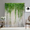 2Pc Home Decoration Curtains, Green Leaf Plant Background Wall, Modern Printed Curtain With Pole Bag, Kitchen, Coffee Shop