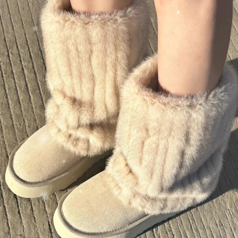 Flauschige Kunstpelz Beinwärmer Pelz Fersen Lange Stiefel Manschetten Abdeckung Hat Elastisch Ein Paar Karneval Stiefelabdeckung Y2K JK Uniform