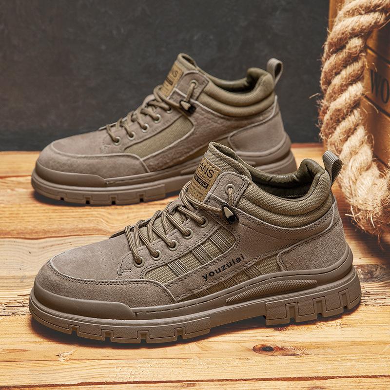 Leather Martin Boots Men's High Top American Retro Desert Boots Soft Sole Short Boots Medium Top