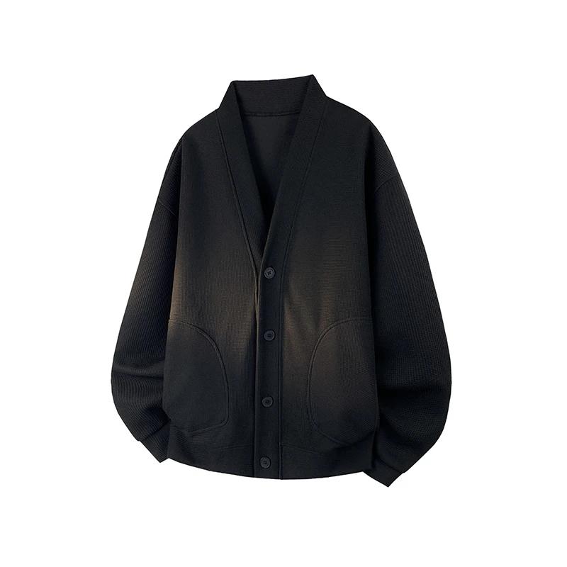 2026 Frühling Herbst Herren einfarbige Sweatshirts Herren Strickcardigan Herren Freizeit locker Hoodies Herren V-Ausschnitt Jacken Oberbekleidung