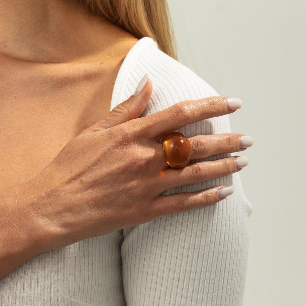 Vintage Irregular Smooth Resin Plastic Ring for Women, New Trend Bohemian Geometric Ring, Aesthetic Party Jewelry
