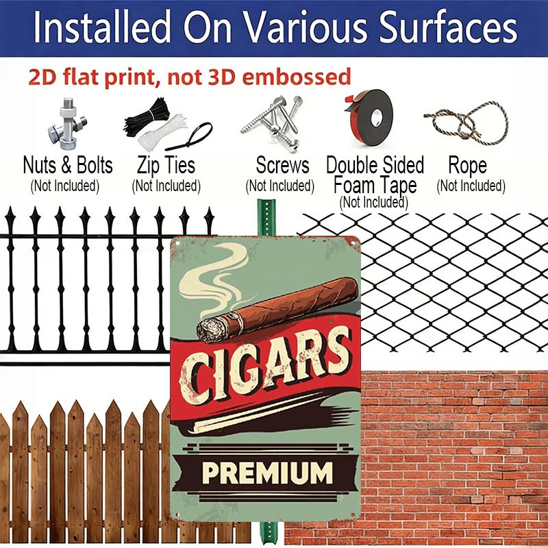 2D Flat Decorative Aluminum Sign | 7.87*11.8 Inch Plaque Tin Sign for Cigars Store, Cuban Cigar On Old Design Template, Vintage Metal Signs for Men