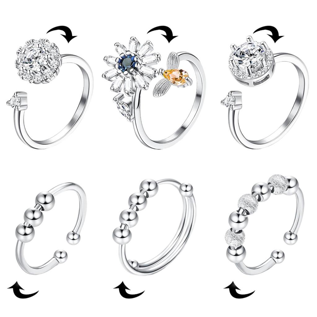 Buy 6 PCS Adjustable Minimalist Statement Rings Silver Stackable