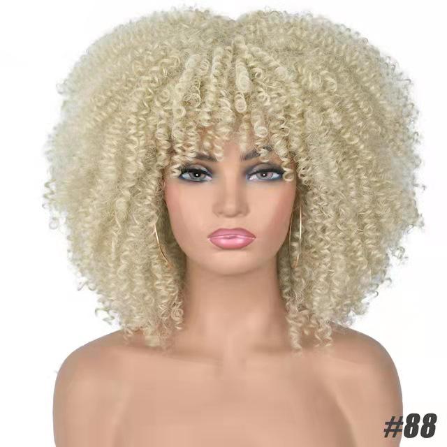 Bybrana Kurzes Haar Afro Kinky Curly Perücken mit Pony für schwarze Frauen Afrikanische synthetische Omber kleberlose Cosplay Perücken Hochtemperatur Lizzy