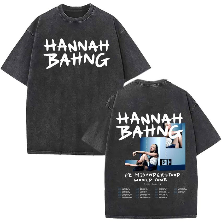 Summer Funny Hannah Bahng Blue Graphics Vintage Washed Tshirt Streetwear Men Harajuku Short Sleeve TShirt Pop Oversized Clothes