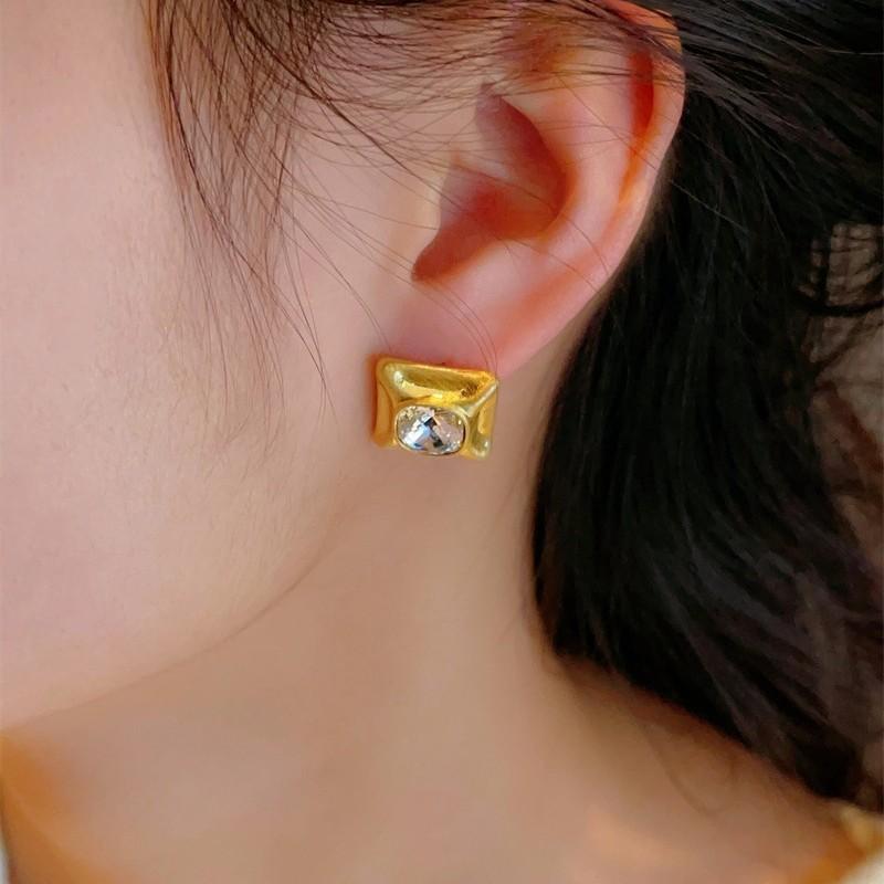 Zircon Earrings Women Minimalist Geometric Metal Ear Studs