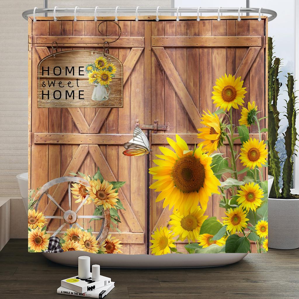 Retro Wood Door Shower Curtain Farmhouse Country Vintage Farm Barn Wooden Waterproof Polyester Shower Curtain for Bathroom Decor