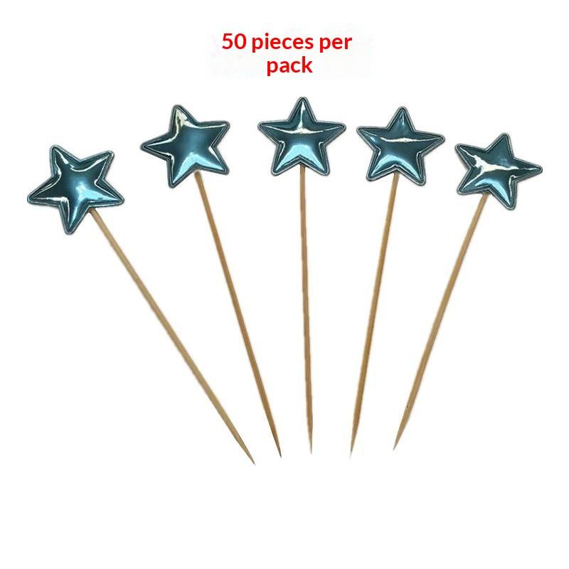 50Pcs Mini Heart Star Cupcake Topper Happy Birthday Cake Flag Decorating Baby Shower Birthday Party Cake Toppers Wedding Supply