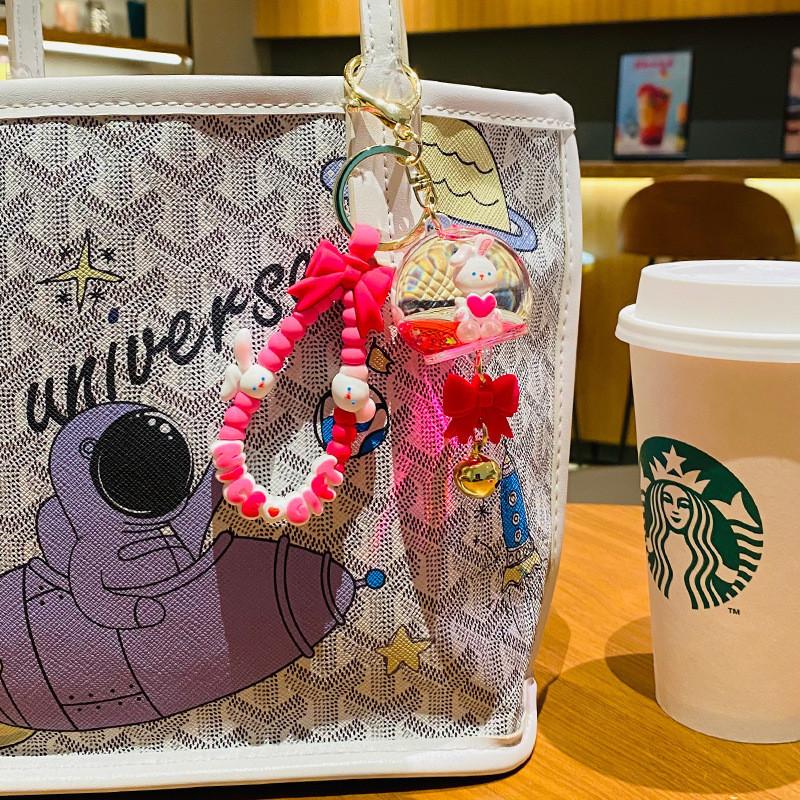 Cartoon Style Wind Chime Floating Bottle Keychain Adorable Bear Acrylic Gift Pendant