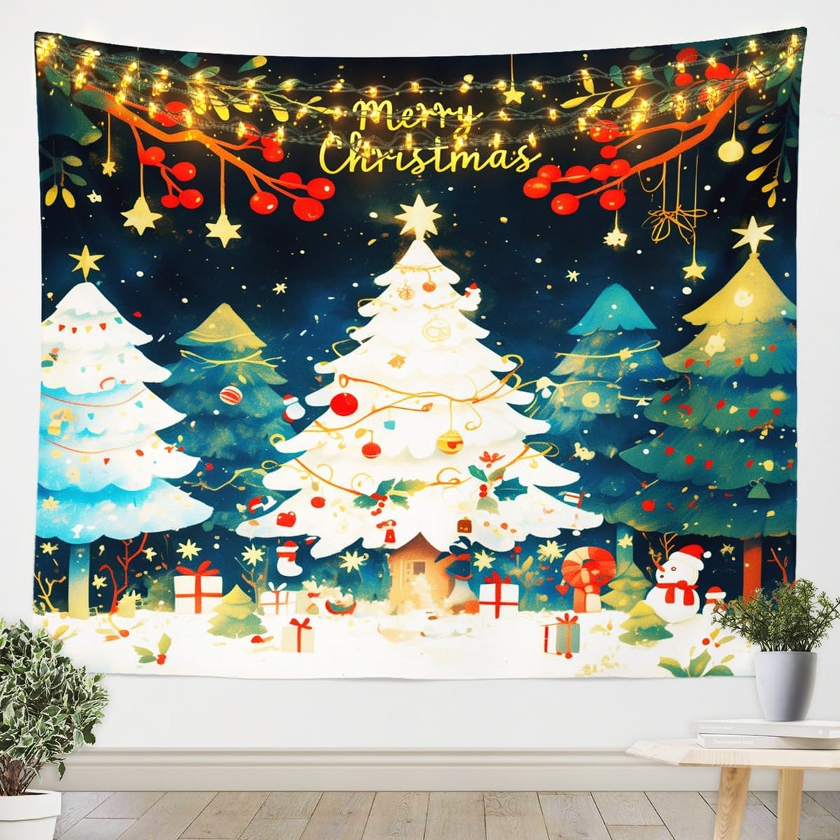 

Рождественский Санта Клаус Настенный гобелен Снеговик Настенный гобелен Елка Настенный гобелен Великолепная Рождественская елка Камин Подарки 90x75cm