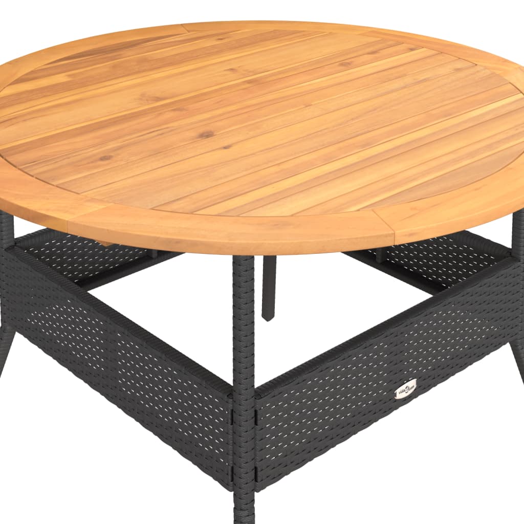 Vidaxl Tavolo da Giardino con Piano in Acacia, Nero, Ø110x71 Cm, Rattan PE