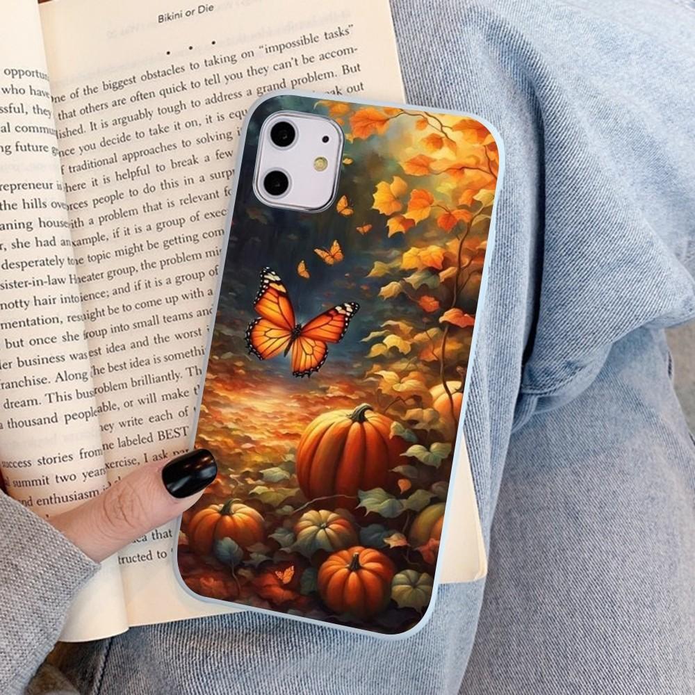 Pumpkin Happy Fall Autumn Phone Case For IPhone 14 11 12 13 Mini Pro Xs Max 8 7 6 6S Plus X XR Solid Candy Color Case