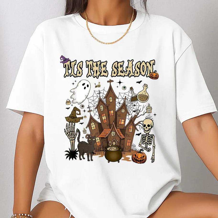 Vintage Halloween Shirt Tis The Season Retro Ghost Spooky Season Halloween Costume TShirt Y2K Halloween Top Festival