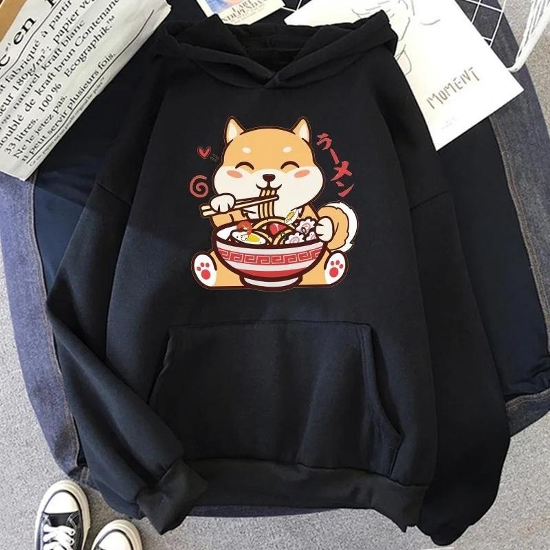 Cute Cartoon Dog Ramen Printed Pullover Fashion Women Hoodies Long Sleeve Hooded Woman Sweatshirt Clothing