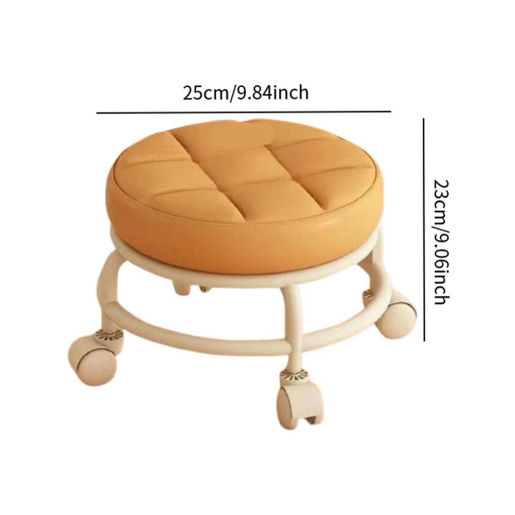 Roller Seat Rolling Stool Round Low Height Foot Rest with Wheel PU Leather for Living Room Bedside Porch Salon Pedicure Home