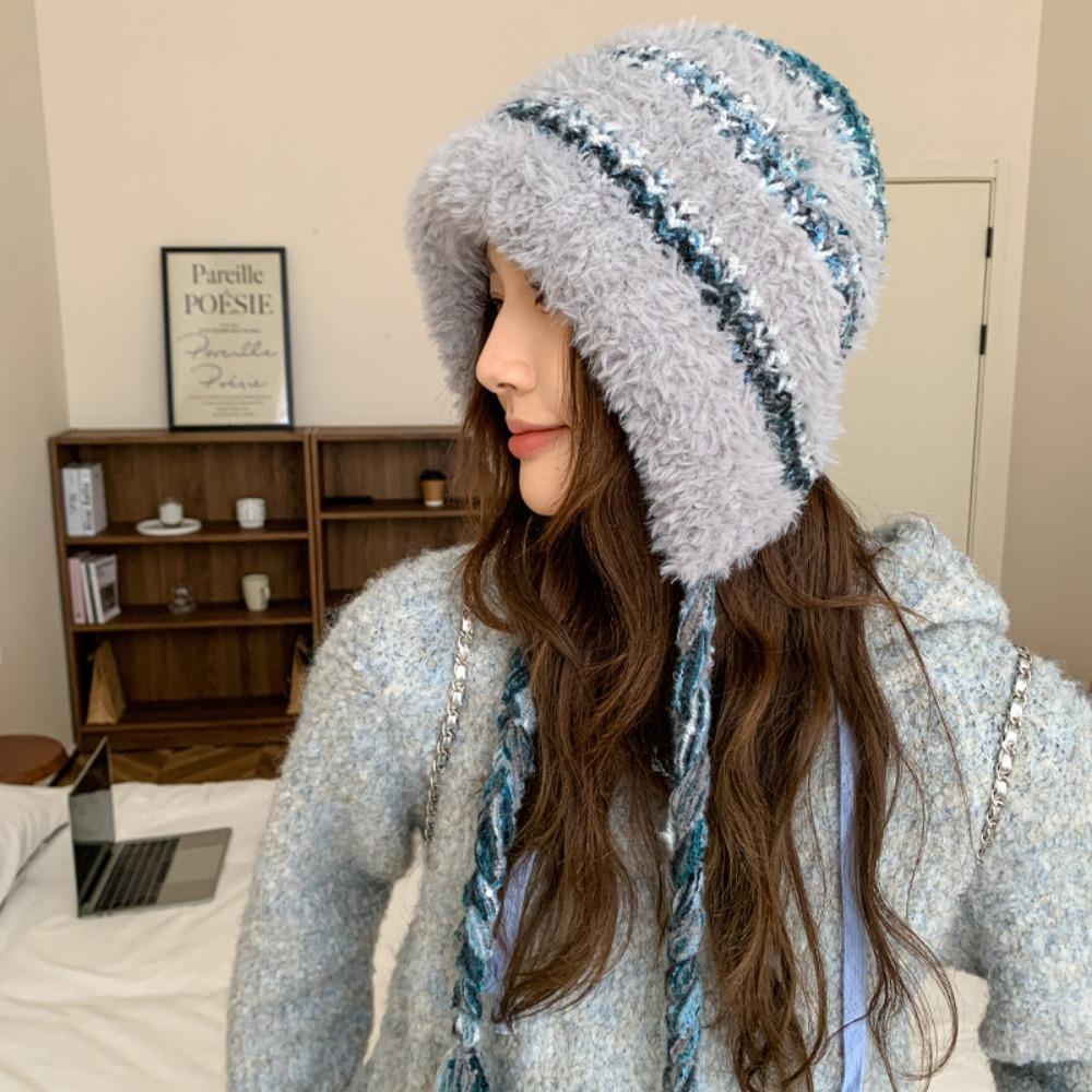 Thickened Fluffy Fleece Hat Plush Ear Protection Cap Fashion Knitted Warm Hat  Sports Cap