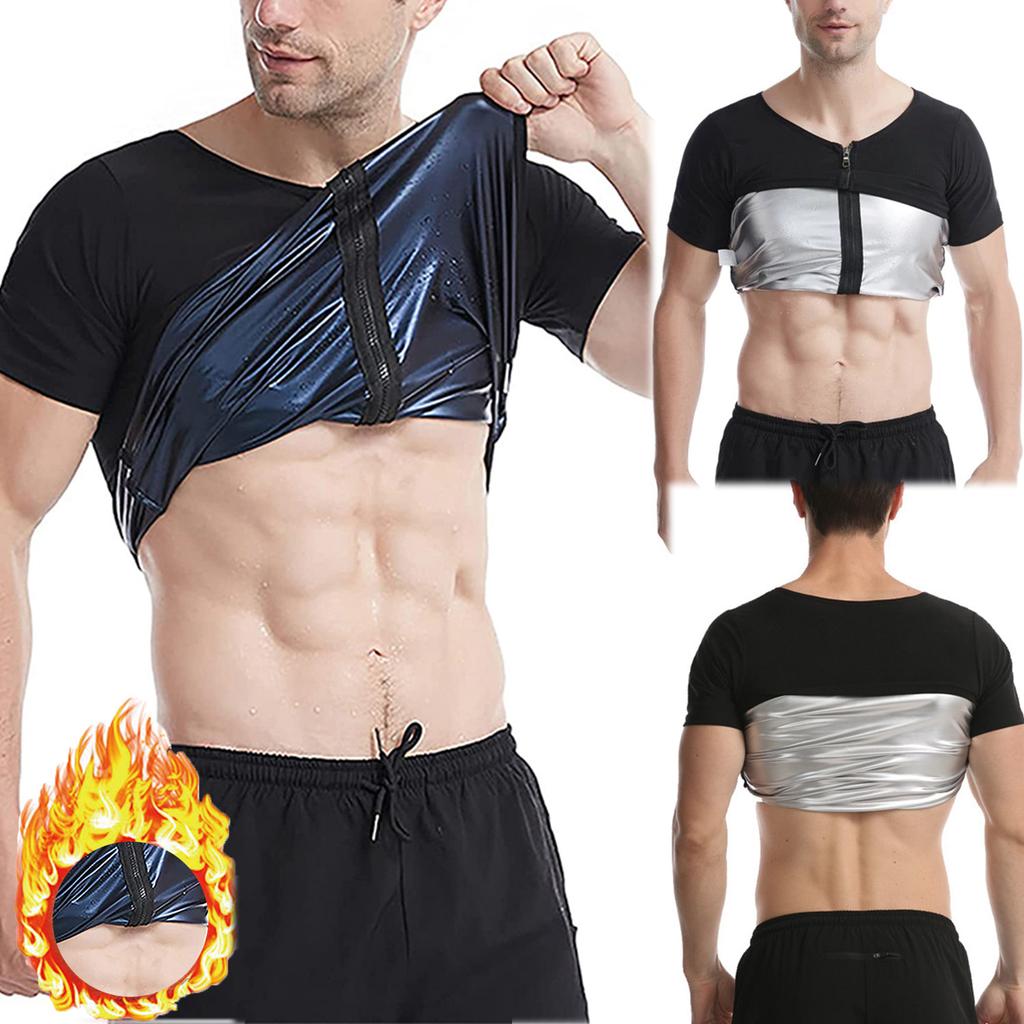 Traje de Sauna Sudadera para Hombre Camisetas de Manga Corta Adelgazante Top Térmico con Cremallera Camisa de Entrenamiento Moldeador Corporal para Hombre Ropa Moldeadora