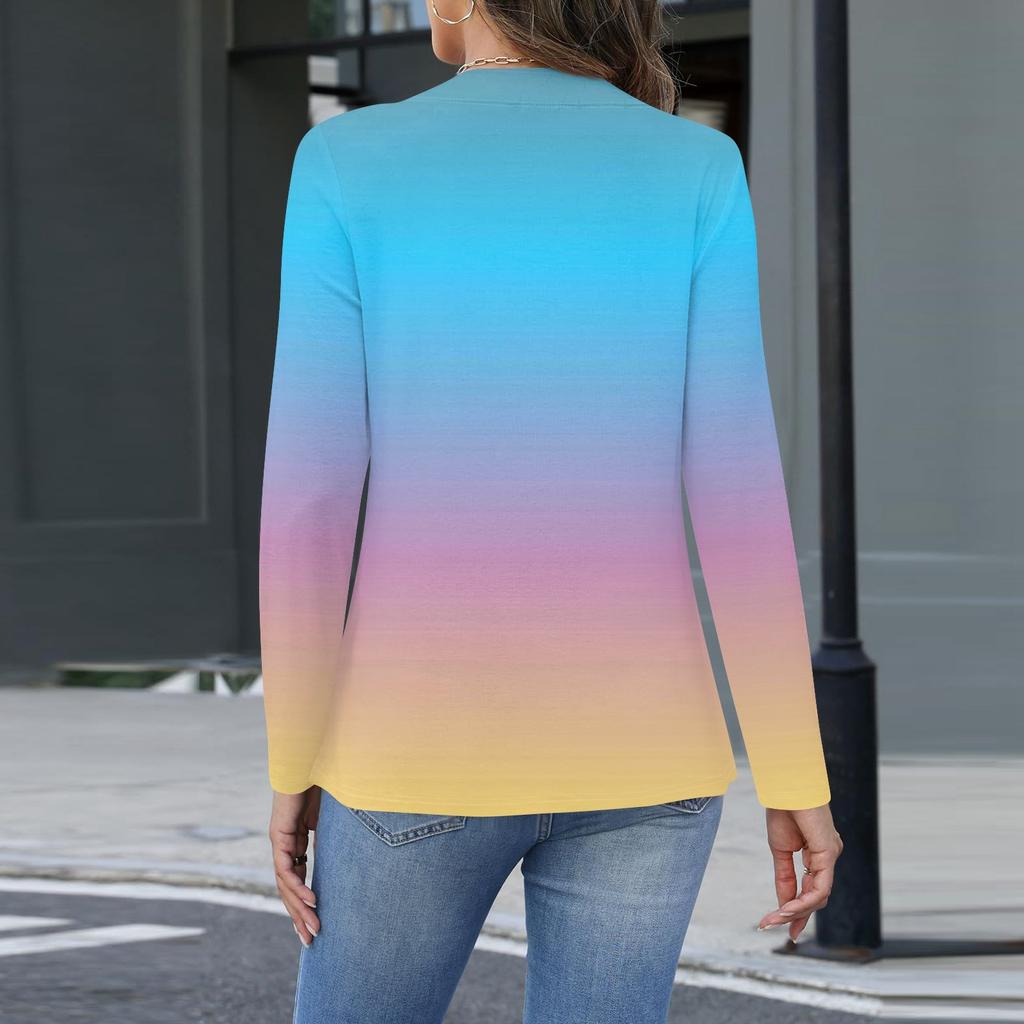 Women's Fashion Casual Print Button-down Shirt Long Sleeve Tops