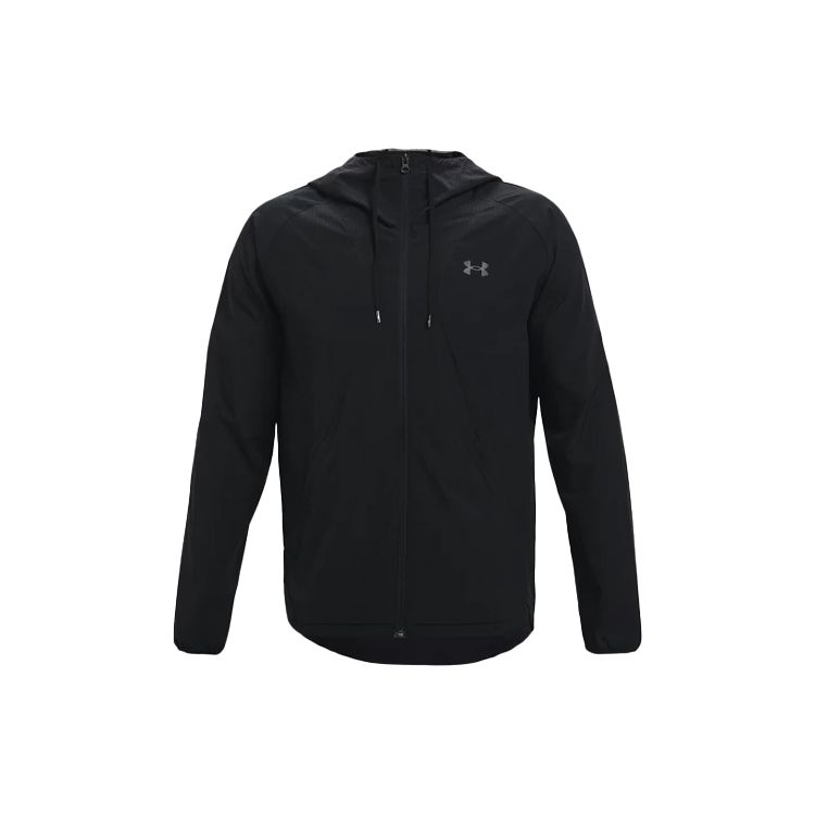 Under Armour Woven Series Pure Color Logo Hooded Windbreaker Jacket Men Black 1361612-001 L