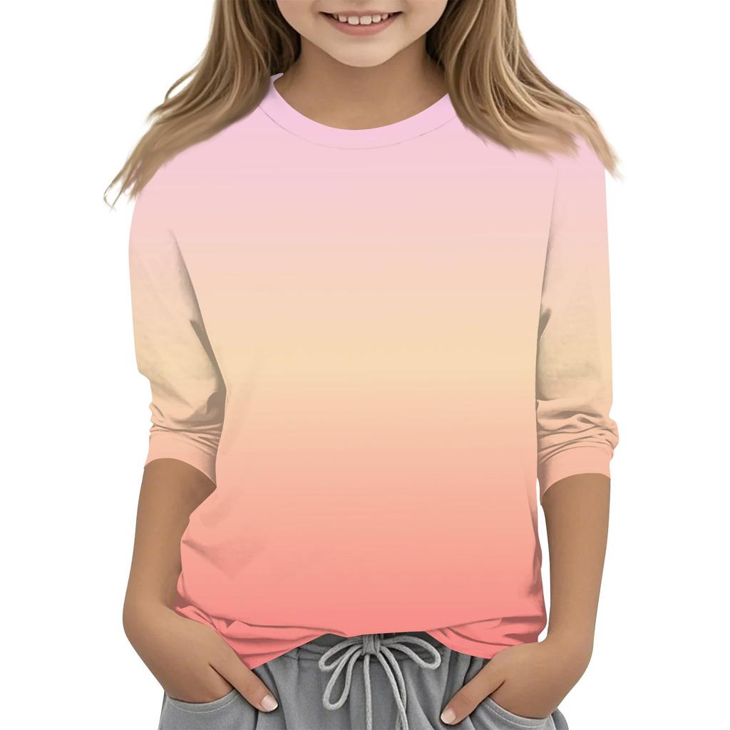 Children's 3/4 Sleeves Printed O-neck Top Everyday Casual T-shirt