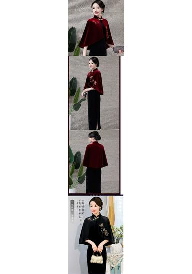 Elegantní dámská vyšívaná zlatá sametová qipao šálová bunda