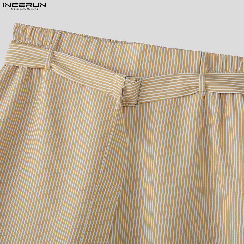 INCERUN 2PCS Men Striped Long Sleeve Shirts Long Pants Casual Outfits Sets