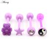 Alisouy 1PC Stainless Steel Ball Heart Star Acrylic Bear Mushroom Skull Tai Chi CZ Tongue Ring Ear Earring Piercing Body Jewelry