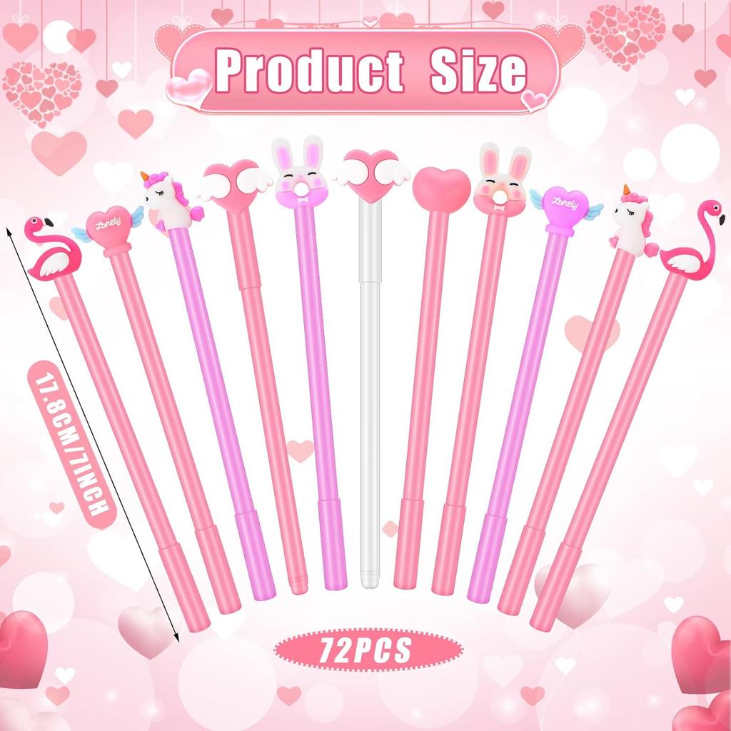72 Pcs Valentine's Day Pens Heart Shape Pen Cartoon Fun Kawaii Pens Funny Writing Unicorn Pens Cartoon Animal Cool Ink Pens for Student Stationery