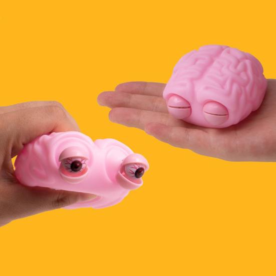 Simulation Pink Brain Squeeze Toy Stress Relief Popping Eyes Brain Sensory Toy Decompression Stress Ball Realistic Brain Fidget