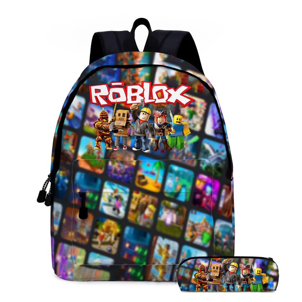 ROBLOX Backpack Elementary and Secondary School Bag Children's Backpack Anime Cartoon Backpack Lunch Bag Pencil Case